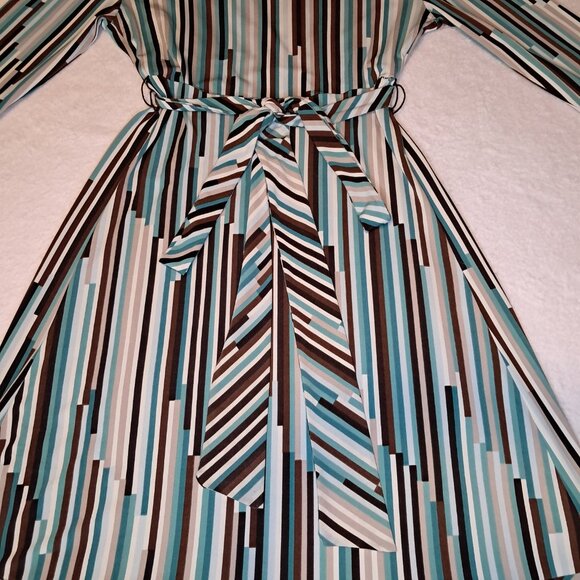 BCBG Max Azria Womens Blue Brown White Striped Dress Size Large - Picture 6 of 7
